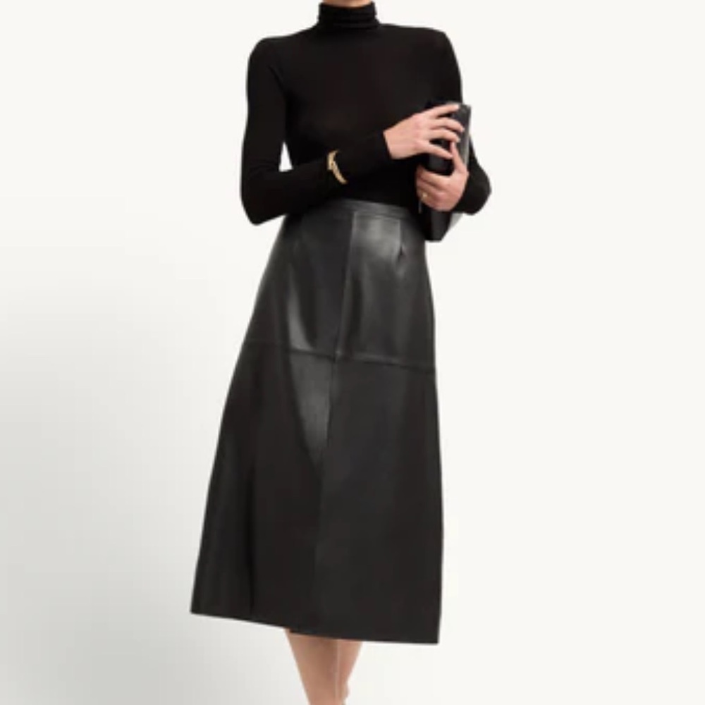 G. label By Goop Black Leather Samira Midi Skirt